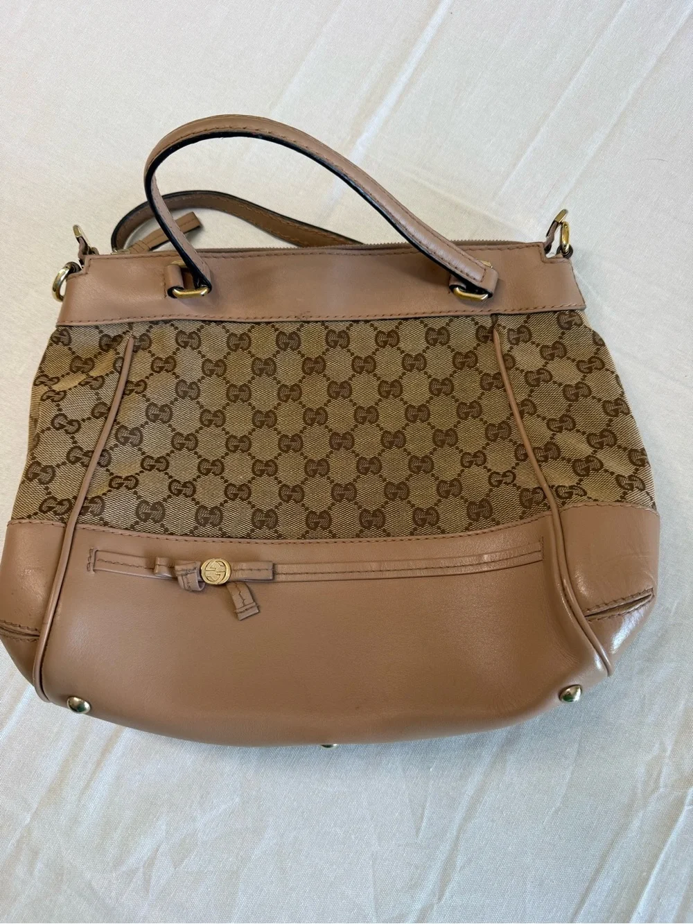 Gucci Tan/Brown GG Canvas and Leather Shoulder Bag